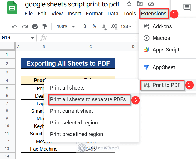 Going to Print All Sheets to Separate PDFs Option