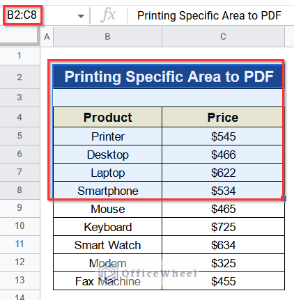 Dataset to Printing Specific Area to PDF