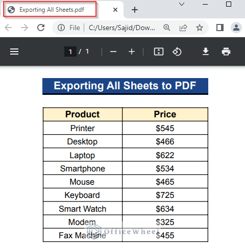 Output of Exporting All Sheets to Different PDF Files