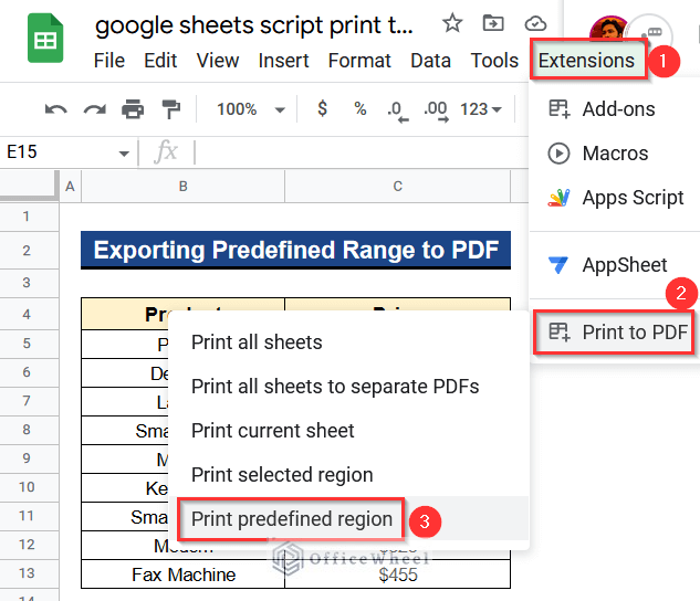 Going to Print Predefined Region Option