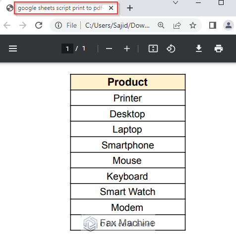 Output of Exporting Predefined Range to PDF