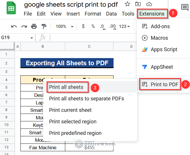 Going to Print all sheets Option