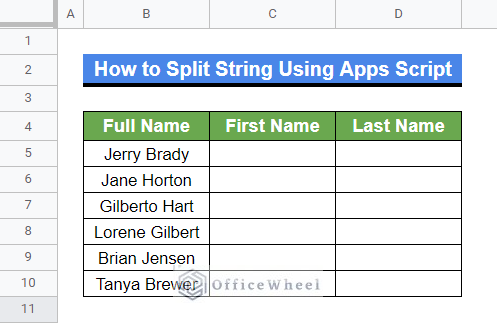 Dataset used to split a string using script in Google Sheets