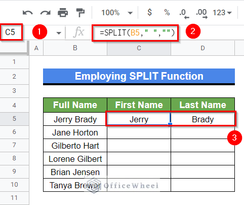 Employing SPLIT function to Split a String as an alternative to Script in Google Sheets