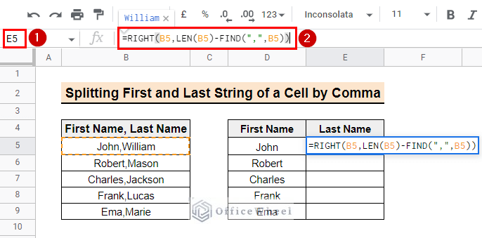 Entering formula using RIGHT, LEN and FIND