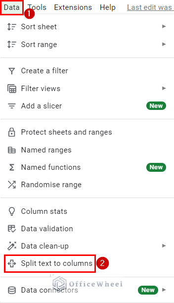 Selecting options to split cell by comma in Google Sheets