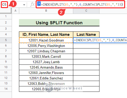 Use of SPLIT function to split and get last element in Google Sheets