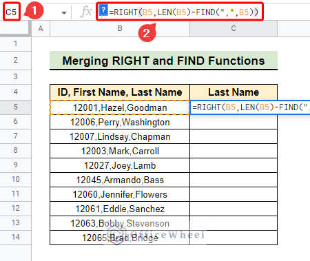 Merging RIGHT and FIND function to get the last value of cells in Google Sheets