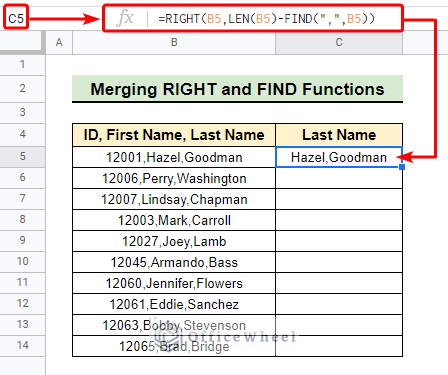 Merging RIGHT and FIND returns First Name and Last Name instead of Last Name only