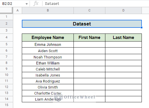 datset used to split string into array using split function in google sheets