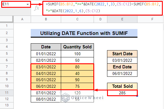 final output for date function with sumif