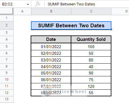 data for sumif between two dates in google sheets