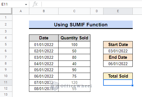 using sumif function
