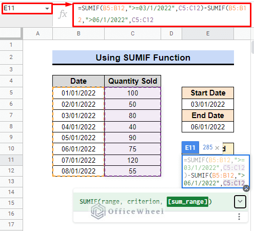subtracting second sumif to get the result brtween two dates 