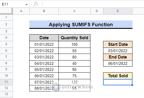 data for sumifs function 