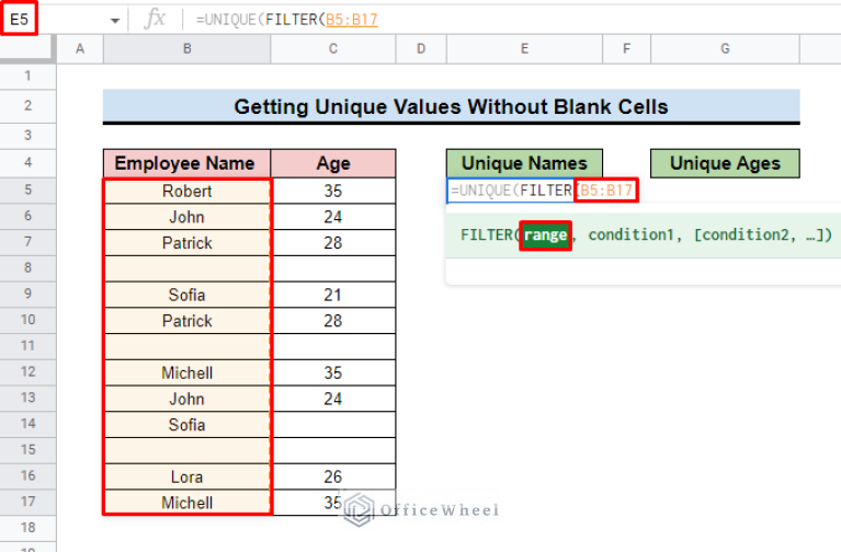 How to Get Unique Values Without Blanks in Google Sheets