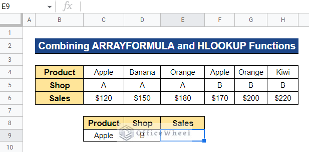 Combining ARRAYFORMULA and HLOOKUP Functions for Multiple Criteria in Google Sheets