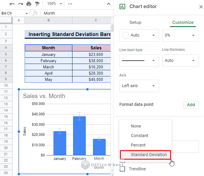  add different standard deviation bars in google sheets