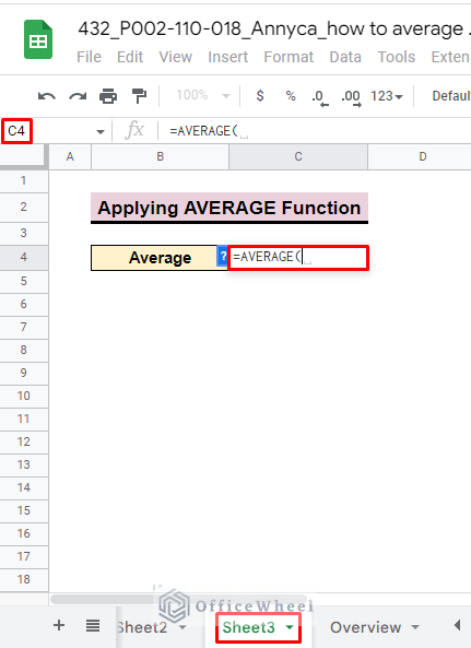 add average function for the different spreadsheet