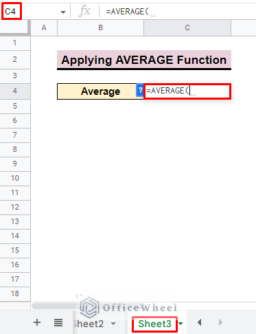 insert average function in google sheets