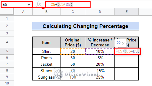 how to calculate change in percentage in google sheets