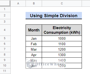 data for simple division in google sheets