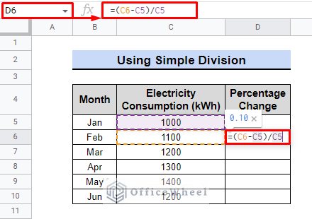how to use simple division to change percentage in google sheets