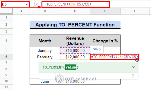 how to change percent using to_percent in google sheets