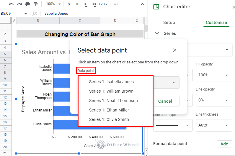 select data point to get all the data point options