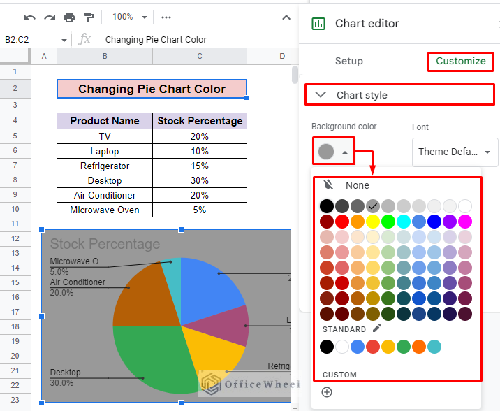 choose background color for pie chart