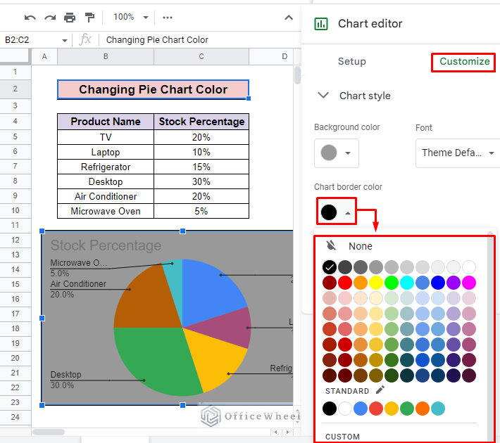 insert chart border color in google sheets