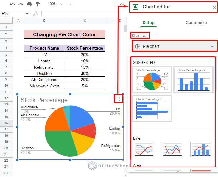 options to add different types of chart in google sheets