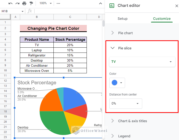pie chart slice in google sheets