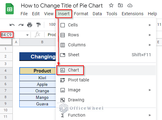 Create a Pie Chart to Change Title of Pie Chart on Google Sheets