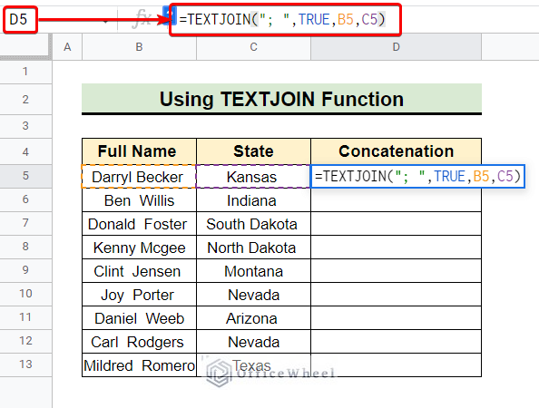 textjoin function to concatenate strings with separator