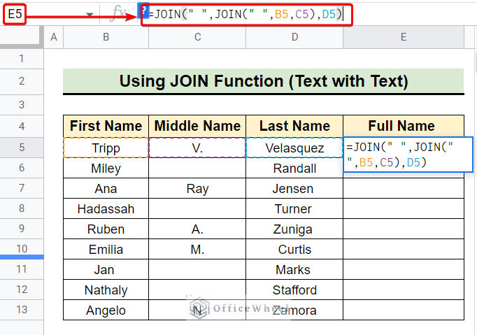 join function to concatenate in google sheets