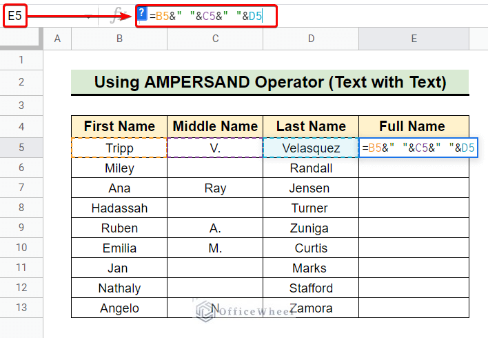 using ampersand operator to concatenate in google sheets