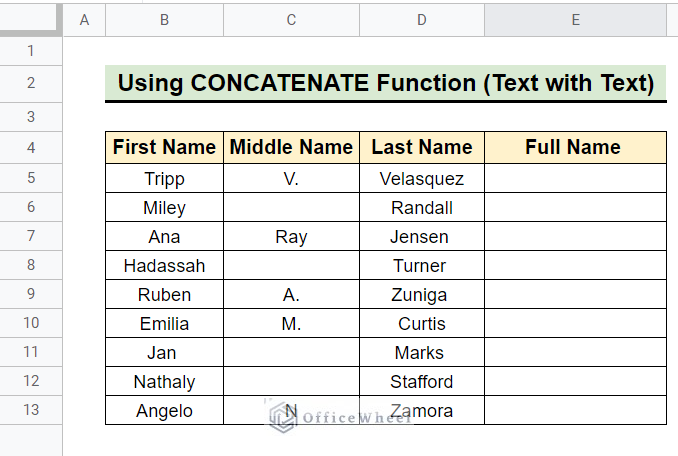  using concatenate function 