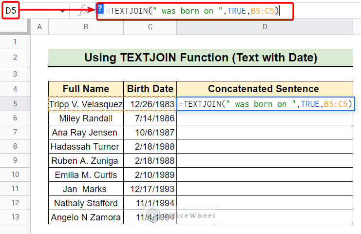 text and date concatenation using textjoin function