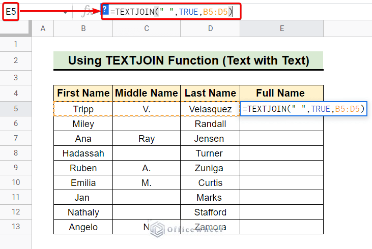 textjoin function to concatenate in google sheets