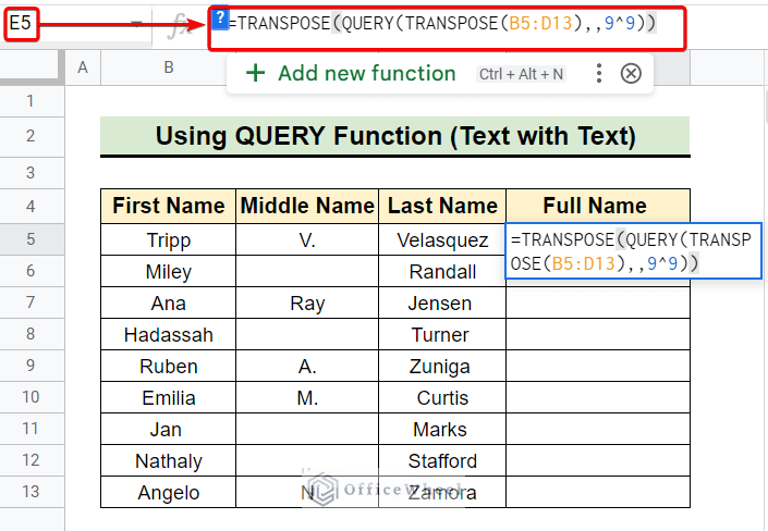 query function to concatenate in google sheets