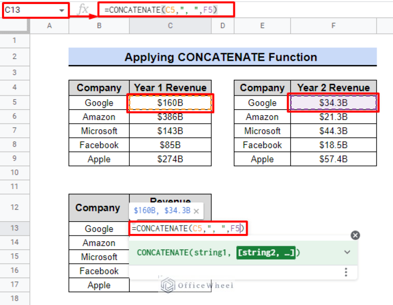 How to Concatenate Two Columns in Google Sheets - OfficeWheel