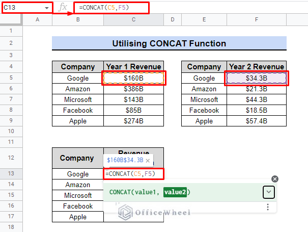 how to use concat function
