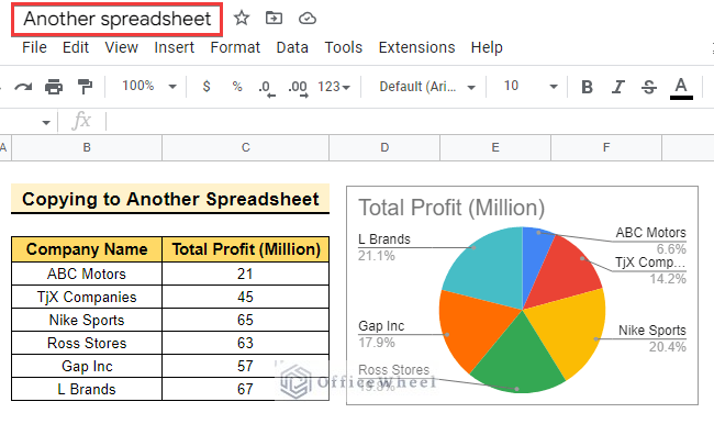 Another output to copy pie chart from google sheets
