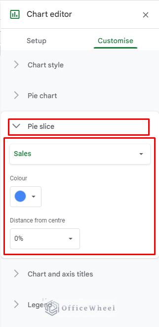 pie slice feature of pie chart customisation 