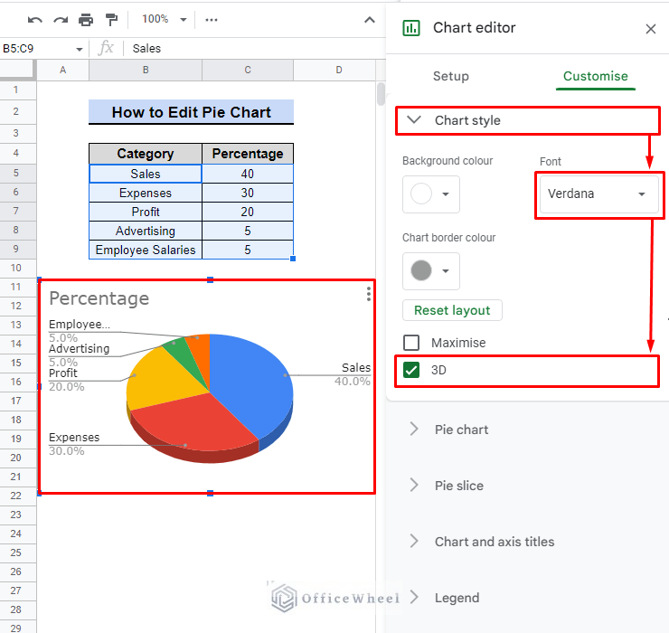 final output of how to edit pie chart in google sheets