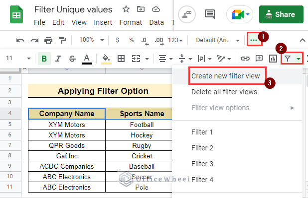 selecting filter option