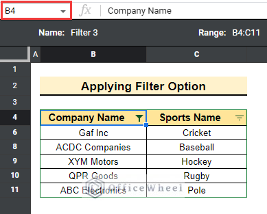 The output of how to filter unique values in google sheets using filter. 