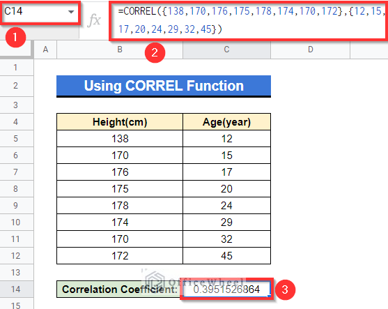 Inserting Data Manually using CORREL function