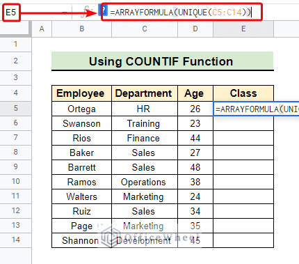 Finding class of data using UNIQUE function